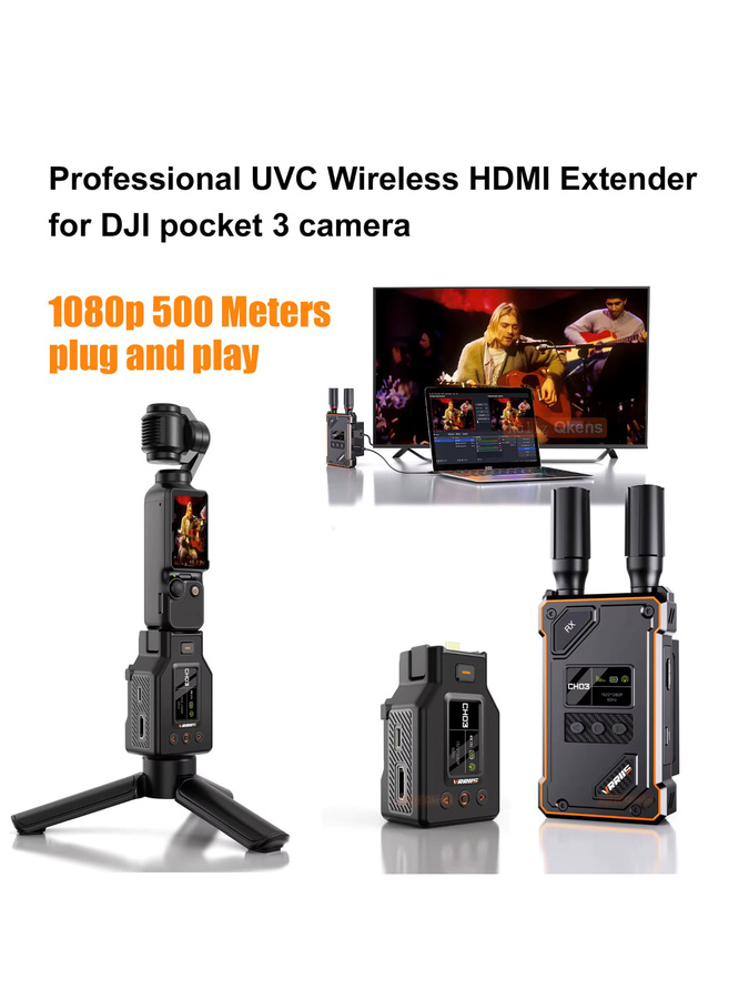 vrriis Kabelloser HDMI-Extender Video-Sender und -Empfänger in Schwarz für DJI Pocket 3 4 Action-Kamera Live-Streaming und Videoaufnahme mit 500m Reichweite - Bild 5