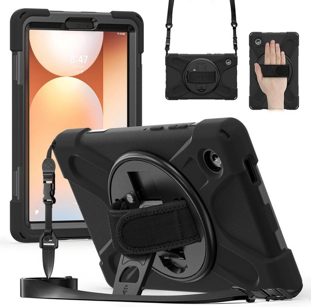 Robuste Schutzhülle für Samsung Galaxy Tab A11 8,7 Zoll SM-X130 SM-X135 aus PC und Silikon mit Tragegurt in Schwarz - Bild 1