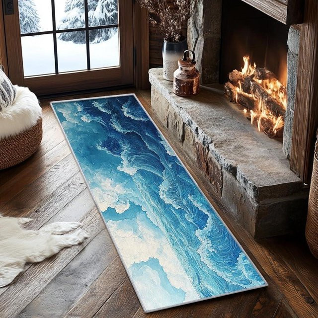 Lodestar Läuferteppich 3D Ozeanwirbel Meereswelle in Grau und Blau, rutschfest und waschbar, B/T: 40 x 120 cm - Bild 1