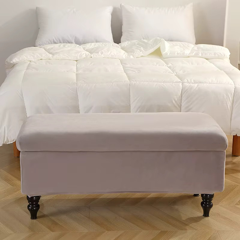 WANERQU Stretch-Aufbewahrungshüllen aus Polar-Fleece für Hocker und Ottomane, rechteckig, Schwarz und Grau - Bild 3