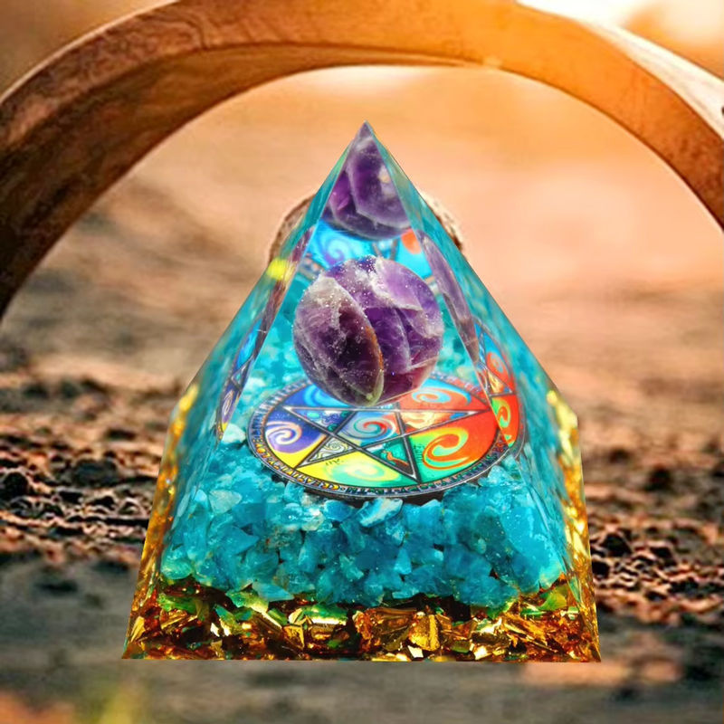 VKTECH Orgonit Pyramide aus natürlichen Kristallen als Energiegenerator für Reiki und Chakra Dekoration in Multicolour - Bild 3