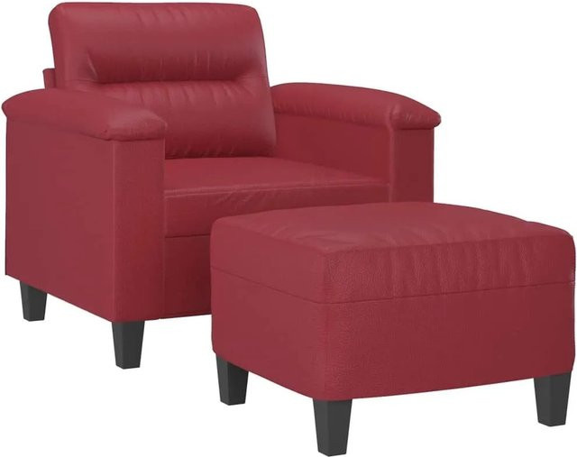 vidaXL Sessel mit Hocker in Weinrot aus Kunstleder für das Wohnzimmer - Bild 1