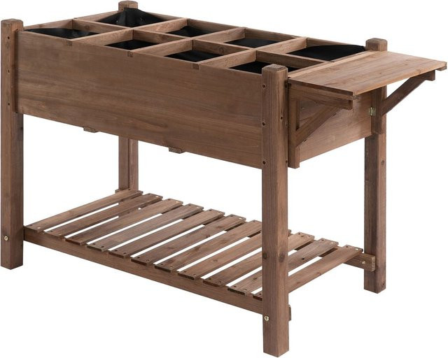 Outsunny Hochbeet aus Massivholz in Braun mit 8 geteilten Gittern, B/T/H: 123 x 54 x 74 cm - Bild 3