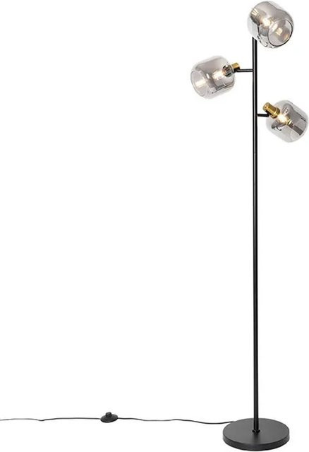 QAZQA Stehlampe Zuzanna in Schwarz und Gold mit Rauchglas und 3 Leuchten, dimmbar - Bild 1
