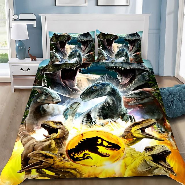 Gu Tao Dinosaurier Bettwäsche Set mit Bettbezug und Kissenbezügen, Mehrfarbig, B/H: 140 x 210 cm - Bild 1