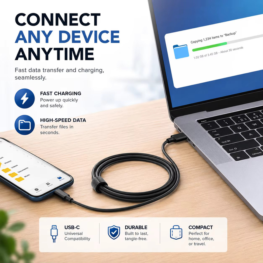 USB 3.2 zu USB-C Kabel Schwarz mit 10Gbps Datenübertragung und 60W Schnellladung für Handy, Laptop und SSD - Bild 2