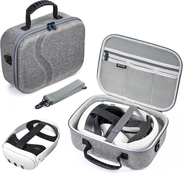 Tragetasche für Meta Quest 3, Reise-Aufbewahrungstasche mit Hartschale und weichem Futter für Oculus Quest 3 inklusive Elite-Strap, grau - Bild 1