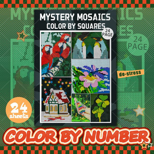 MYSTERY MOSAICS Color by Squares Malbuch für Erwachsene und Jugendliche, buntes Ausmalbuch zur Entspannung und Förderung der Konzentration - Bild 1