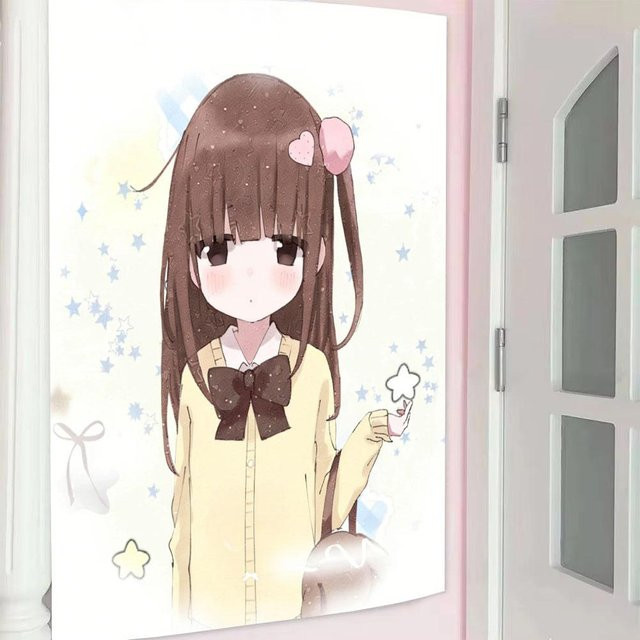 Kawaii Wandteppich im koreanischen Comic-Stil mit Mädchen-Illustration, Mehrfarbig, B/H: 60 x 90 cm, von JMG Household Supplies - Bild 1