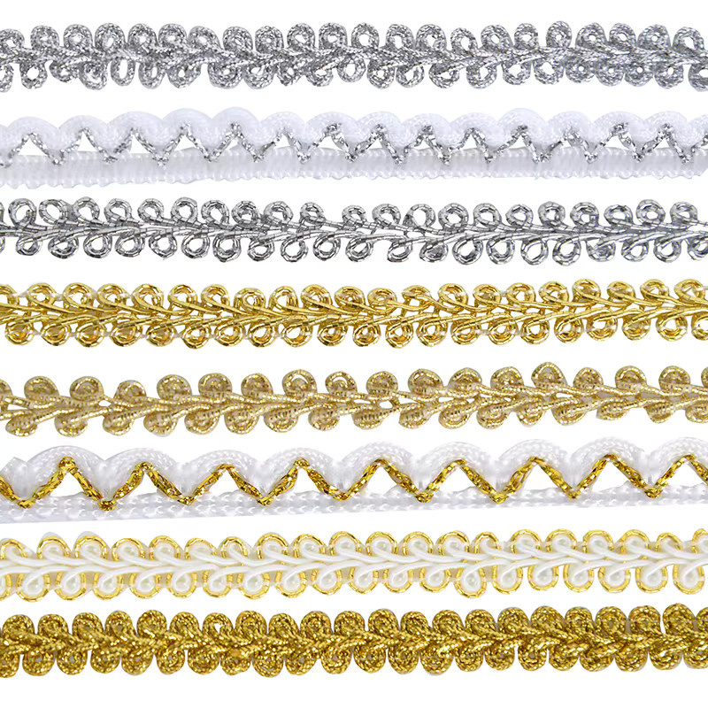 5 m Baumwoll-Spitzenband in Gold und Silber als Trim Band und Applikation für DIY Handwerk und Kleidung - Bild 1