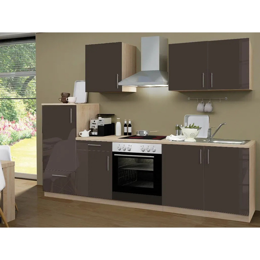 Menke Küchenzeile Premium in Lava Anthrazit und Sonoma Eiche Nachbildung Hochglanz, Breite: 270 cm, Tiefe: 60 cm, Höhe: 82 cm - Bild 2