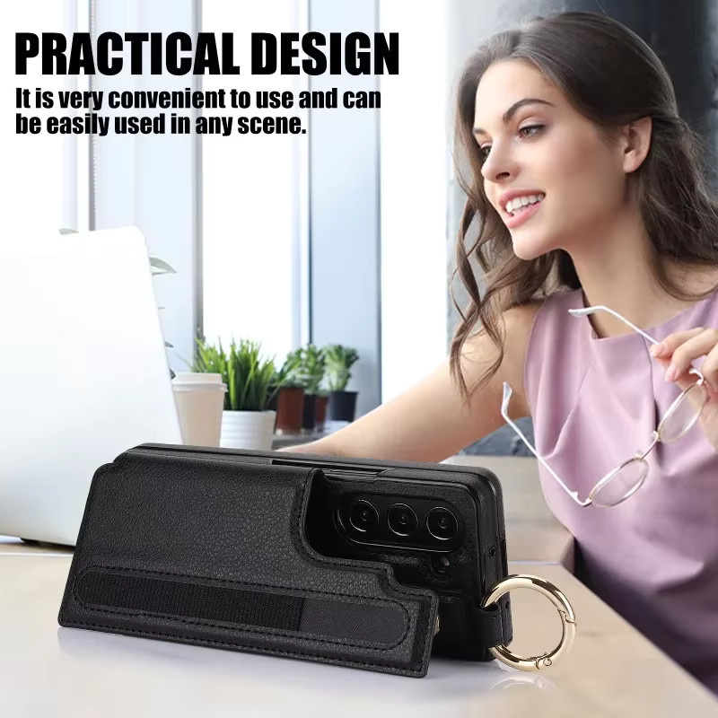 Ring Pu Leder Handyhülle für Samsung Galaxy Z Fold 5 4 3 5G mit Stifthalter und Kartenfach in Schwarz oder Braun - Bild 3