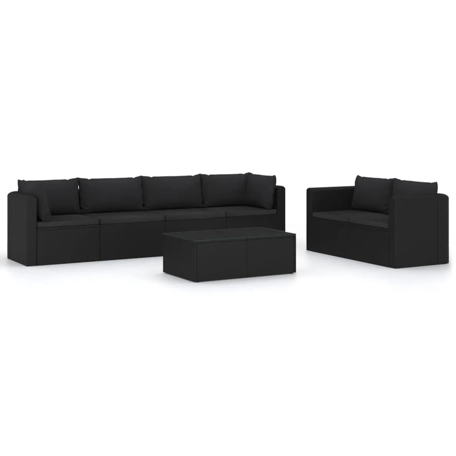 vidaXL 7-tlg Garten-Lounge-Set aus Poly Rattan mit Kissen in Schwarz Modell 2 - Bild 2