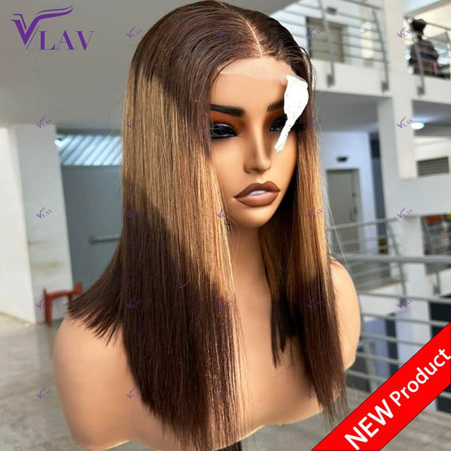 VLAV Highlight Seidige Gerade Perücke, HD Transparente Spitze, mit Babyhaar - Bild 1
