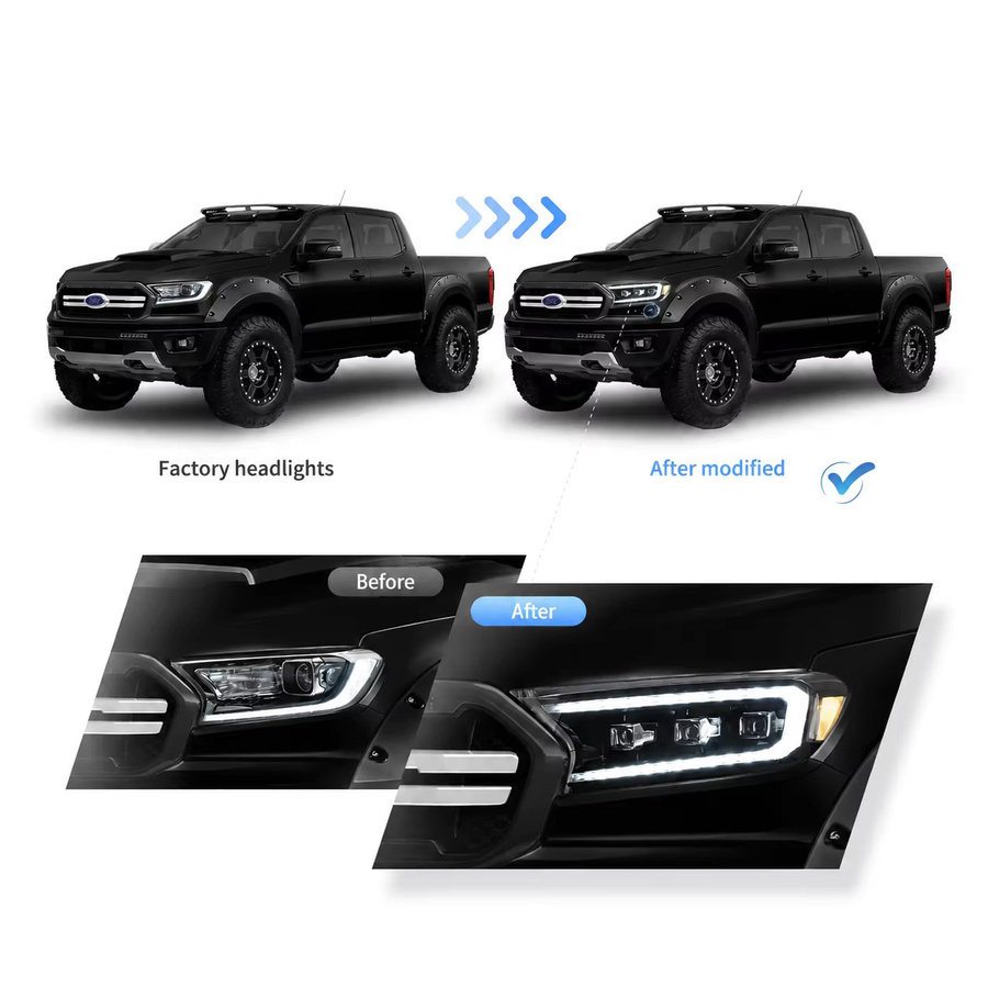 SHXI LED-Matrix-Projektionsscheinwerfer für Ford Ranger T6 Facelift 2015-2021 mit DRL und sequenziellem Blinker, Schwarzes Gehäuse, Linkslenker - Bild 4