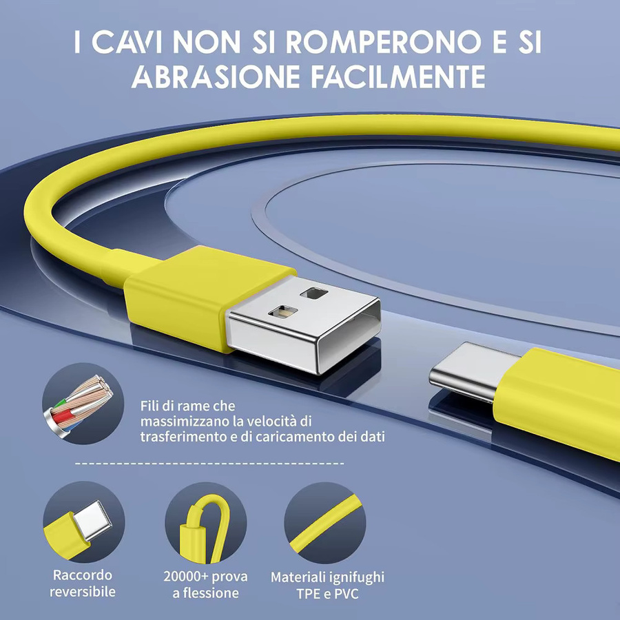 Koovesy USB-A auf Typ-C Ladekabel und Datenkabel in Gelb - Bild 2