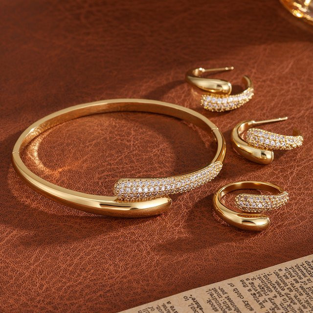 ZAKOL Schmuck-Set, Armband, Ring, Ohrringe, Zirkonia, Gold, Damen - Bild 1