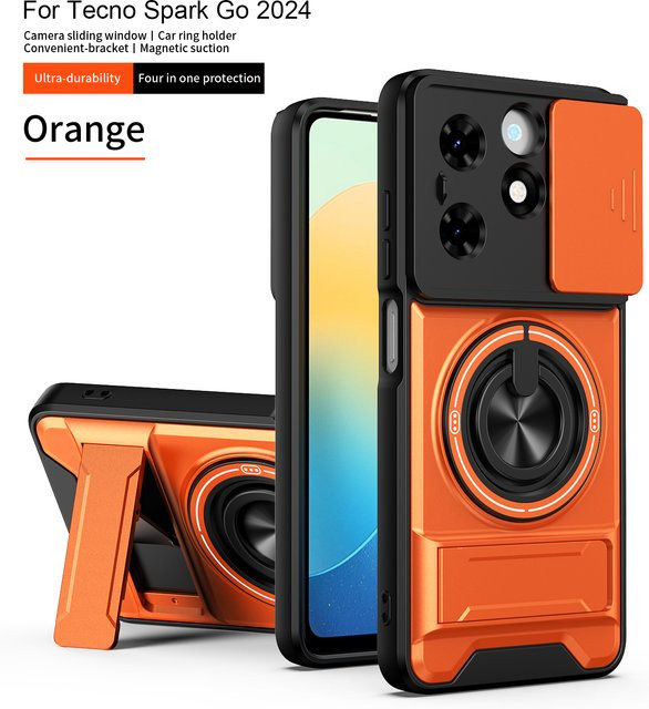Tecno Spark Go 2024 Hülle mit MagSafe Magnetischer Faltbarer Halterung und Kameraschutz in Blau und Orange - Bild 1