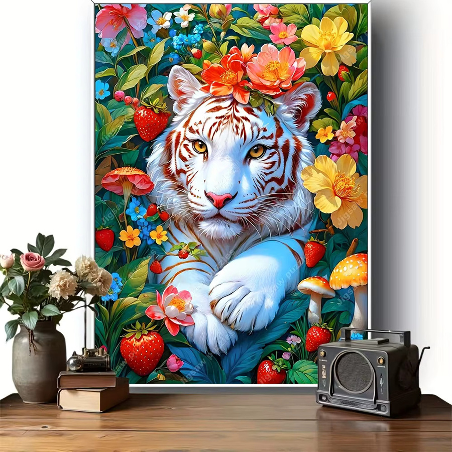 AZNM Puzzle, Weißer Tiger mit Blumen- und Pilzdesign - Bild 3