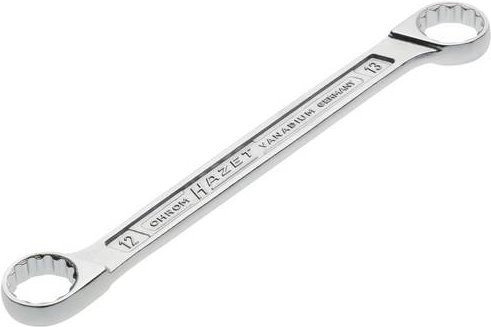 Hazet Doppel-Ringschlüssel 610N-12X13 mit Außen-Doppel-Sechskant-Tractionsprofil in Silber, Schlüsselweite 12 mm und 13 mm - Bild 1