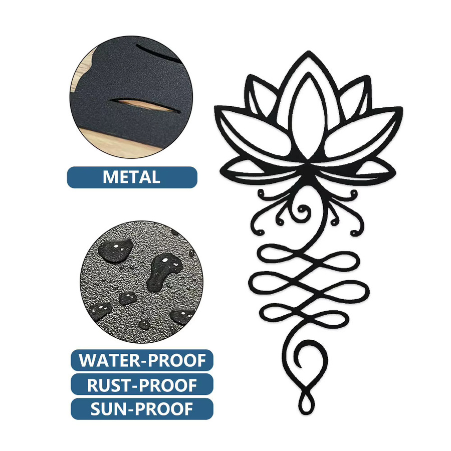DDPNKL Lotus-Wanddekoration aus Metall in Schwarz, florale Wandkunst für Schlafzimmer und Garten - Bild 2
