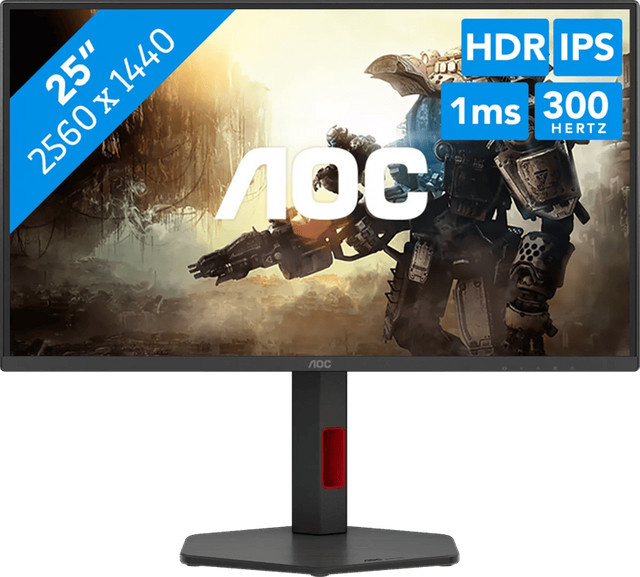 AOC Q25G4SR Gaming-Monitor mit 63,5 cm (25 Zoll) Display, QHD 2560 x 1440 Auflösung, 300 Hz, IPS-Panel, DisplayHDR 400, Schwarz-Rot - Bild 2