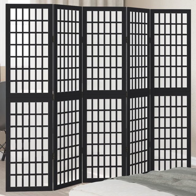 VIDAXL Raumteiler aus massivem Paulownia-Holz in Schwarz, 5-Panel Sichtschutz als beweglicher Klappblock, Höhe: 160 cm, Breite: 40 cm - Bild 1