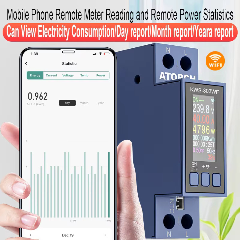 ATORCH WiFi Tuya Digitales DIN-Schiene AC Voltmeter und Wattmeter zur Strommessung in Blau - Bild 5