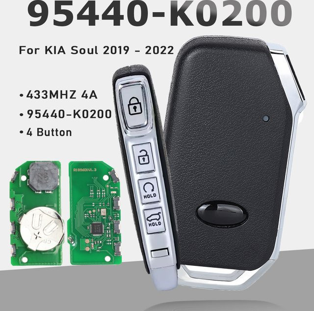 KEYECU Smart Remote Key Fob 95440-K0200 für KIA Soul 2019-2022, 4A Chip 433 MHz, 4 Tasten mit Proximity Control und Keyless Go, Schwarz - Bild 1