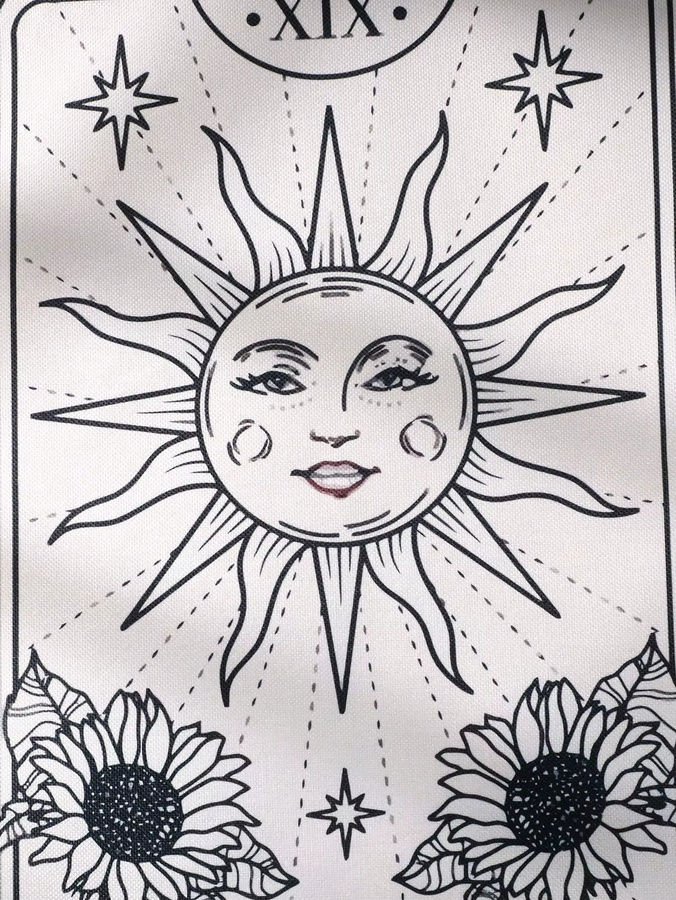 Artilady Wandteppich mit Sonne und Mond im Boho-Stil aus Leinen mit Fransen - Bild 5
