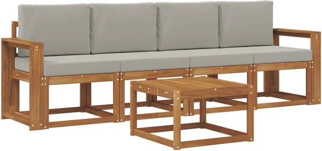 vidaXL Outdoor-Sofagarnitur aus Akazienholz mit Kissen und Couchtisch in Natur und Hellgrau - Bild 1