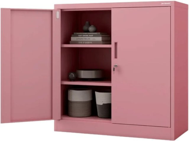 DELUKE Aktenschrank mit Flügeltüren und Schloss in Rosa, H x B x T: 93 x 90 x 40 cm - Bild 1