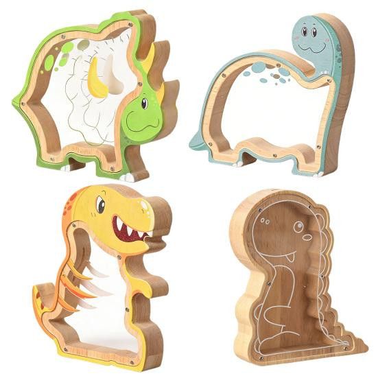 Zoeneed Dinosaurier Spardose aus Kiefernholz und transparentem Acryl für Kinder - Bild 3