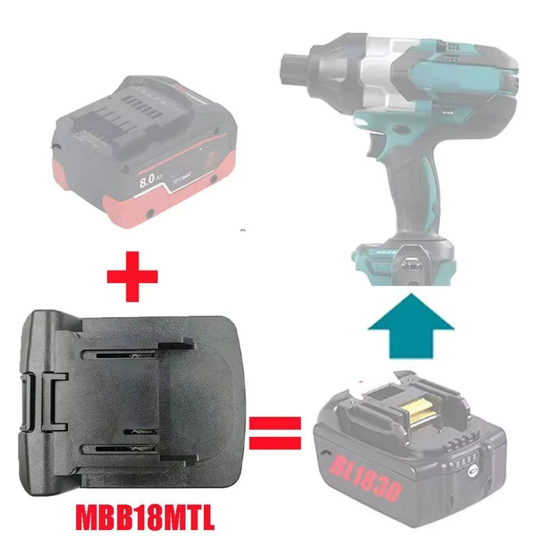 MBB18MTL Akku-Adapter für Metabo 18V Li-Ion Akkus zur Verwendung mit Makita LXT Maschinen, Farbe: Schwarz - Bild 3