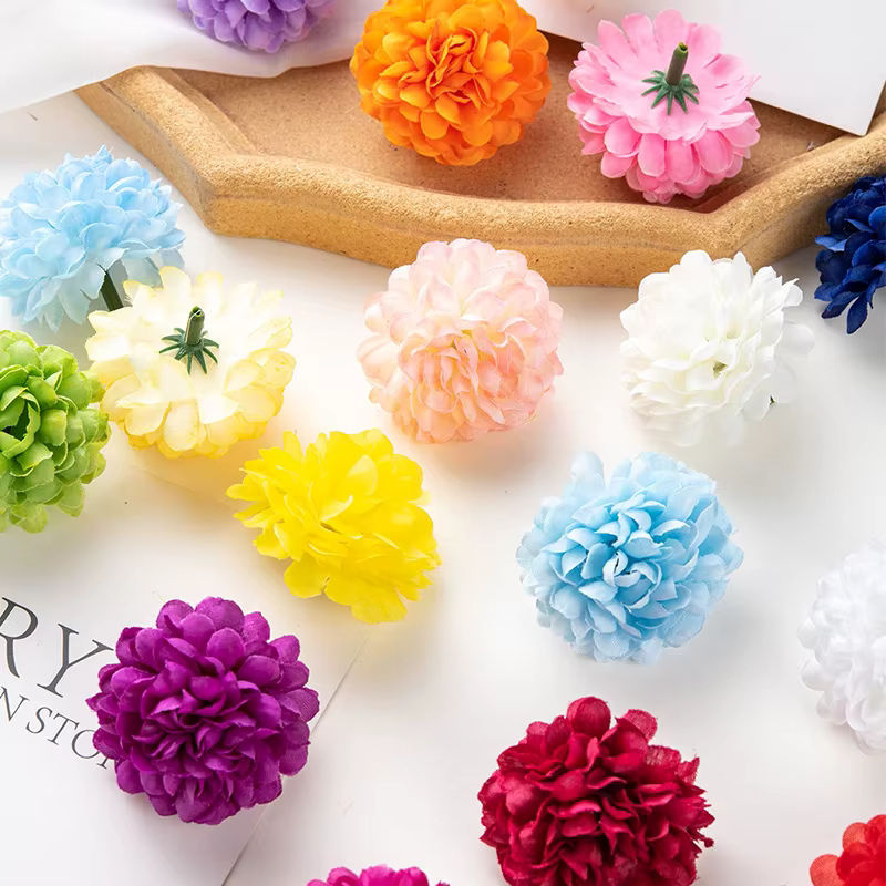 10 Stück künstliche mehrschichtige Seiden-Chrysanthemenköpfe von smr in Grün und Multicolour, Durchmesser: 5 cm, ideal für Hochzeitsdekoration und DIY-Projekte - Bild 2