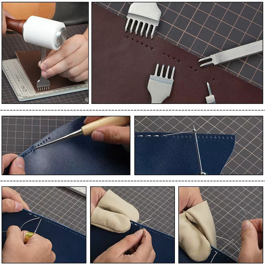 WUTA Lederhandwerk-Werkzeugset mit 63 bis 74 Teilen für Anfänger zum Nähen, Stanzen und Schneiden für professionelles Basteln und DIY-Reparaturen - Bild 5