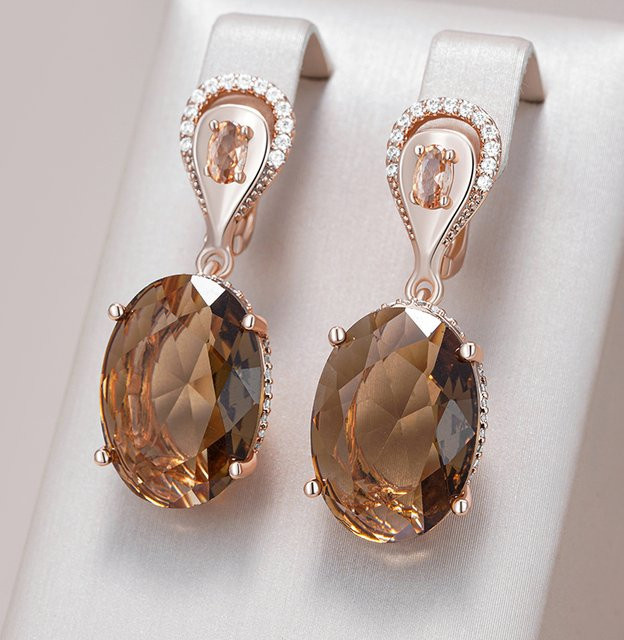 Kinel Ohrringe, ovale braune Zirkon, 585 Roségold-Farbe, Damen - Bild 1