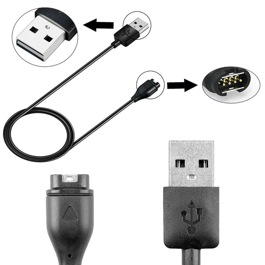 USB-Ladekabel für Garmin Instinct, Vivoactive 3/4/4s, Vivosport und Forerunner 945, 935, 245, 245M, 45, 45S Musik in Schwarz mit USB-A auf USB-C Anschluss - Bild 2