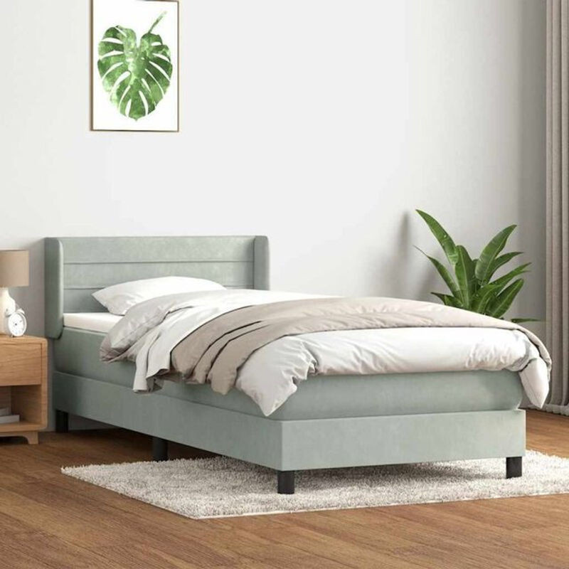 Vidaxl Boxspringbett mit Matratze in Grau aus Samt, B/L: 80 x 220 cm - Bild 1