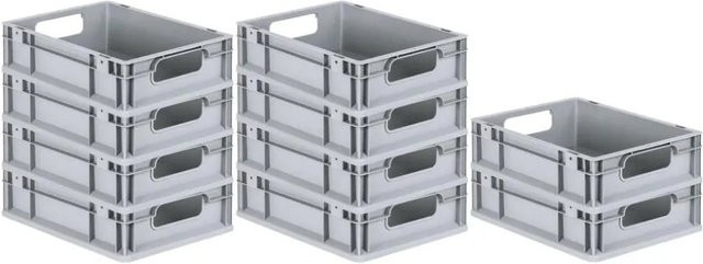 PROREGAL Spar Set 10x Eurobox Nextgen Economy Transportboxen mit offenen Griffen, Grau, H x B x T: 12 x 30 x 40 cm, 11 Liter - Bild 1
