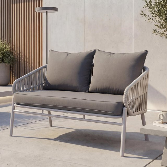 MCW Aluminium-Gartenbank P90 mit Seilgeflecht in Hellgrau - Bild 1