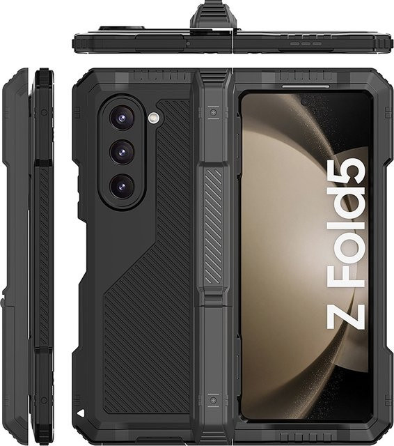 Super Armor Schutzhülle für Samsung Galaxy Z Fold 6 5 4 7 mit Klappständer aus Silikon und Aluminiumlegierung in Schwarz oder Rot - Bild 1