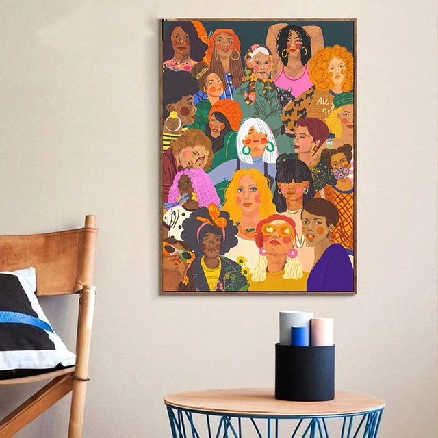 Potdemiel Abstrakte Frau Nordic Poster, Bunte Leinwandmalerei Portrait für dein Wohnzimmer, Mehrfarbig - Bild 1
