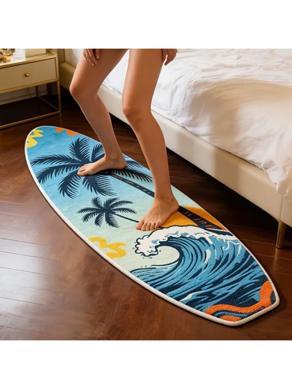 VIKAMA Hawaiian Wind Surfboard Bodenmatte, rutschfester dekorativer Teppich in Blau mit abstraktem maritimen Design für Schlafzimmer und Wohnzimmer, Breite: 120 cm - Bild 3