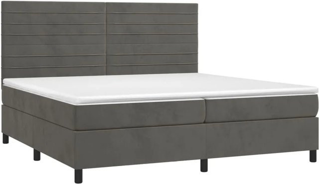 vidaXL Boxspringbett mit Matratze in Dunkelgrau aus Samt mit LED-Unterbettbeleuchtung und USB-Ladeanschluss, B/T/H: 200 x 203 x 118 cm - Bild 1