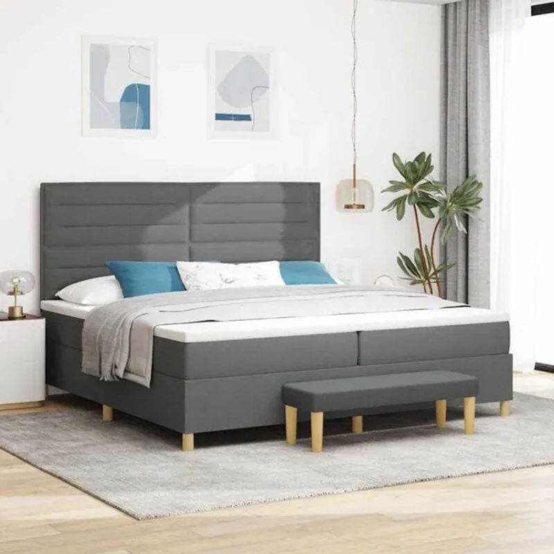 vidaXL Boxspringbett mit Matratze in Anthrazit und Grau aus Stoff, B/T: 200 x 200 cm - Bild 1