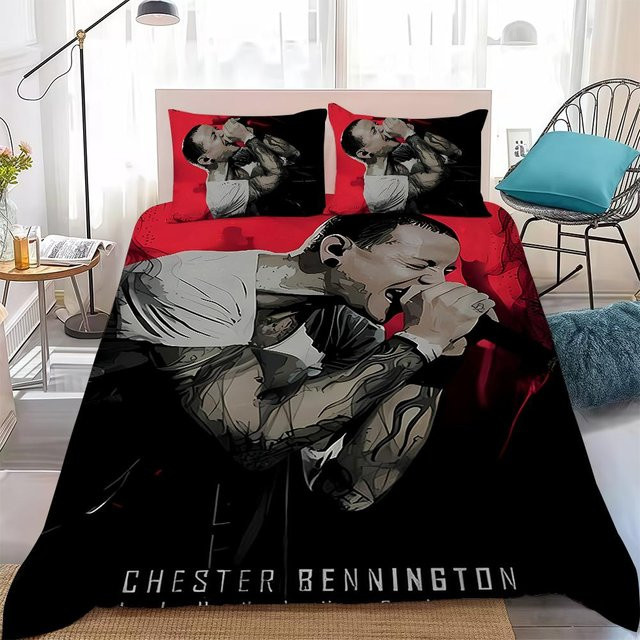 3-teiliges Bettwäsche-Set Rock Band Linkin Park Design aus Microfaser, Farbe: Schwarz, B/H: 180 x 210 cm - Bild 1