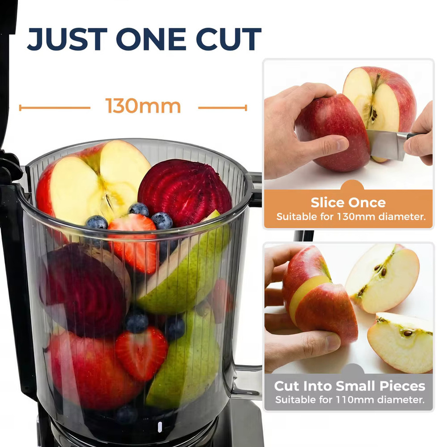 ROUNY Kaltpress-Entsafter Elektrischer Slow-Juicer mit 130mm Einfüllschacht, Schwarz - Bild 3
