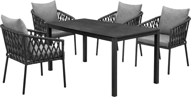Greemotion Gartenmöbel-Set Bari 5-teilig in Grau-Anthrazit mit Rope-Design und Kissen aus Polyester - Bild 1