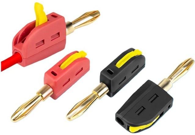 Vergoldeter 4 mm Bananenstecker mit Schnellanschluss für 32 A in Gold und Schwarz - Bild 1